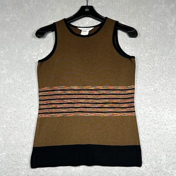 MISOOK Tank Top Size XXS Petite Brown Multi-Stripe Round Neck Sweater Sleeveless - Picture 1 of 10